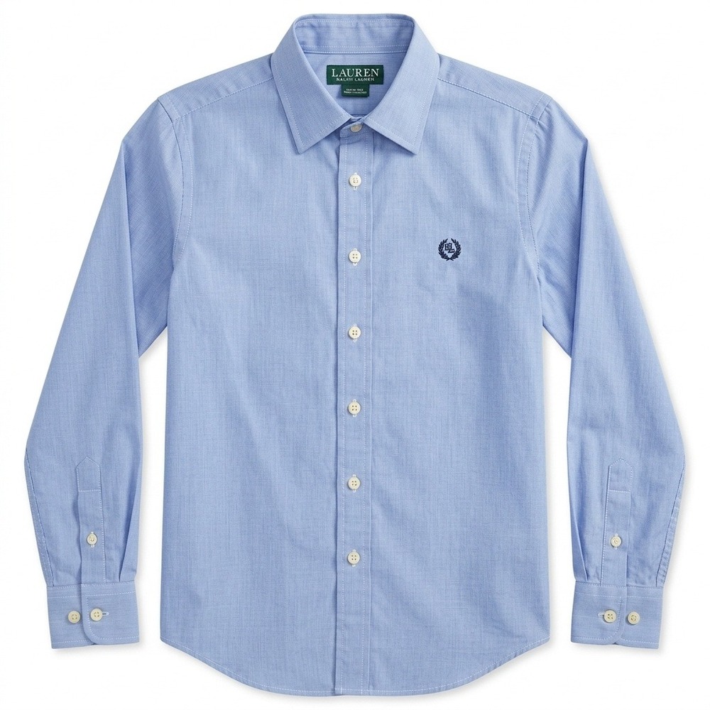 Lauren Ralph Lauren Mens Light‎ Blue Long Sleeve Button Down Shirt Size 8 Logo